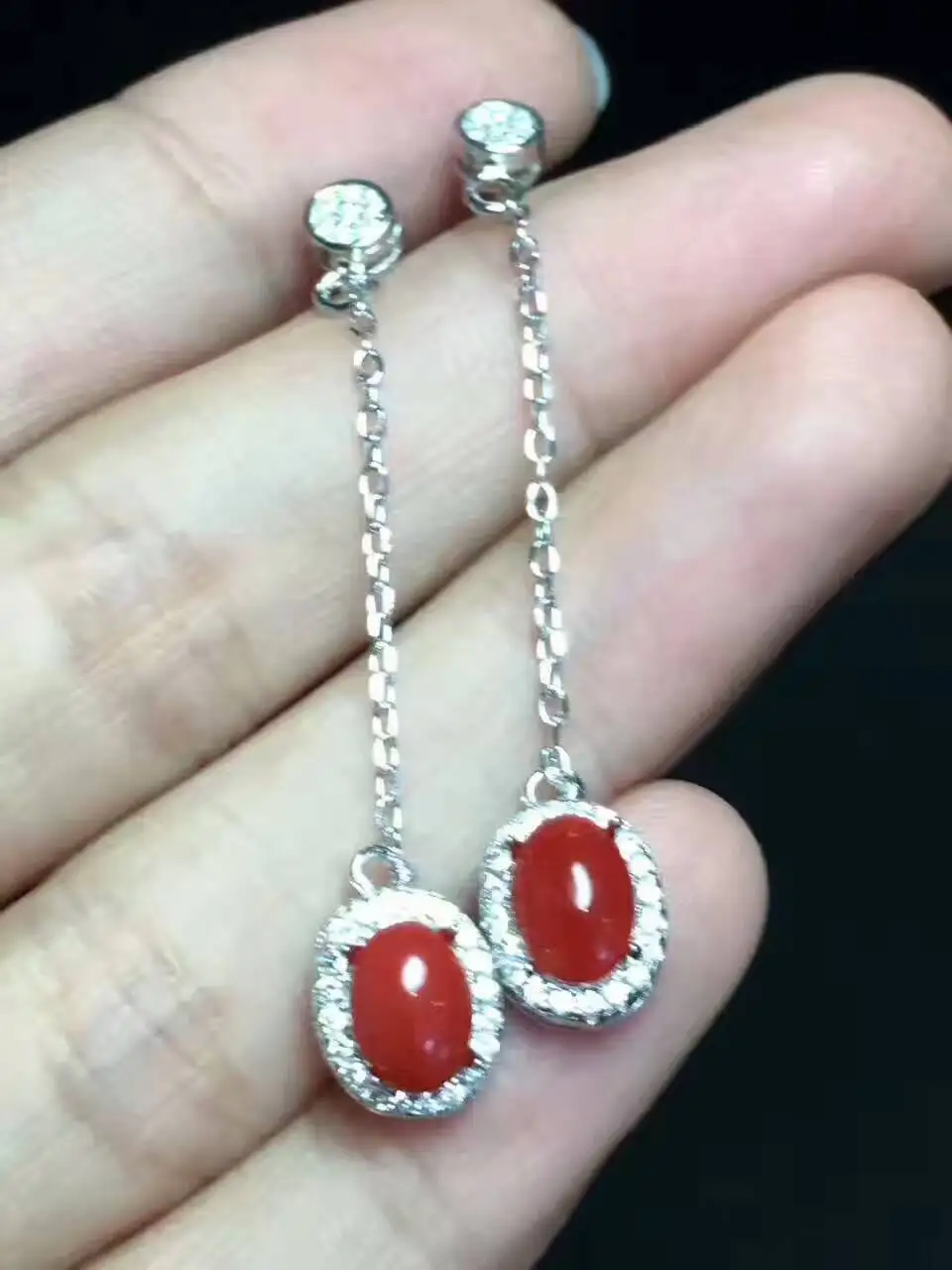 Серьги подвески из серебра 925 пробы с натуральным красным кораллом|jewelry earrings|jewelry