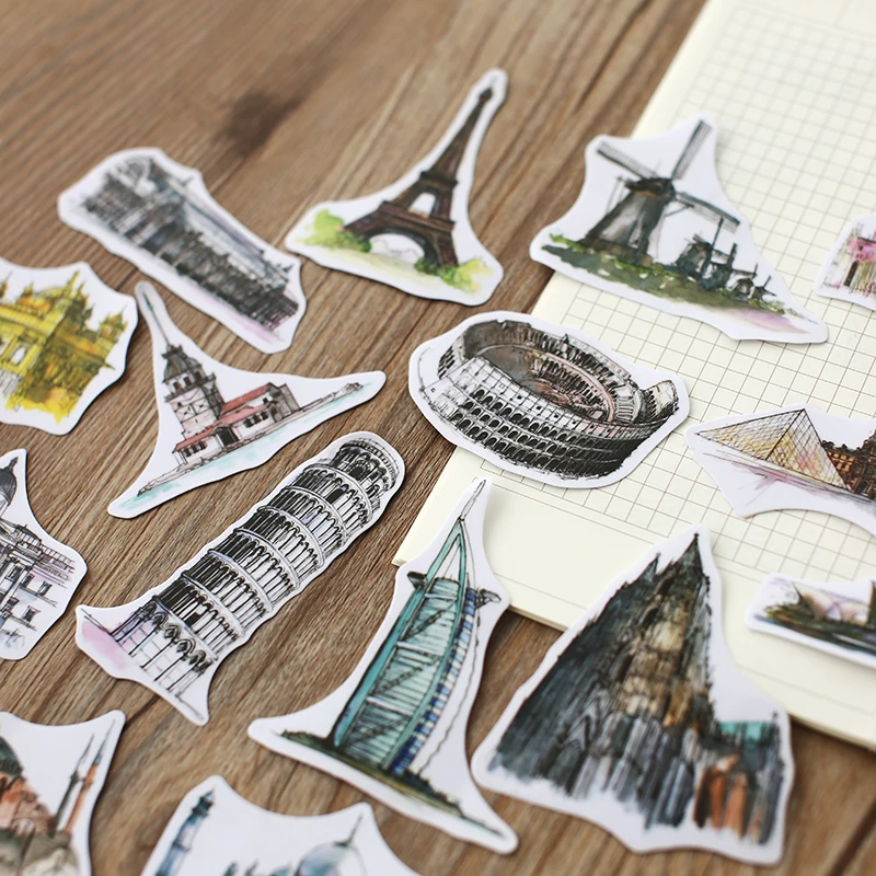 

(44pcs/Pack) Cities Tower Cute Decoration Label Stickers DIY Scrapbooking Stickers Travel The World Sticker for School Diary