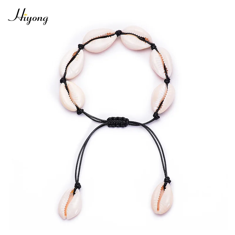 HIYONG натуральный Каури в виде ракушки браслет ручной работы Регулируемый Boho ракушка браслет/ножной браслет пляжные украшения Подарки для женщин девочек - Окраска металла: Shell Bracelet 4