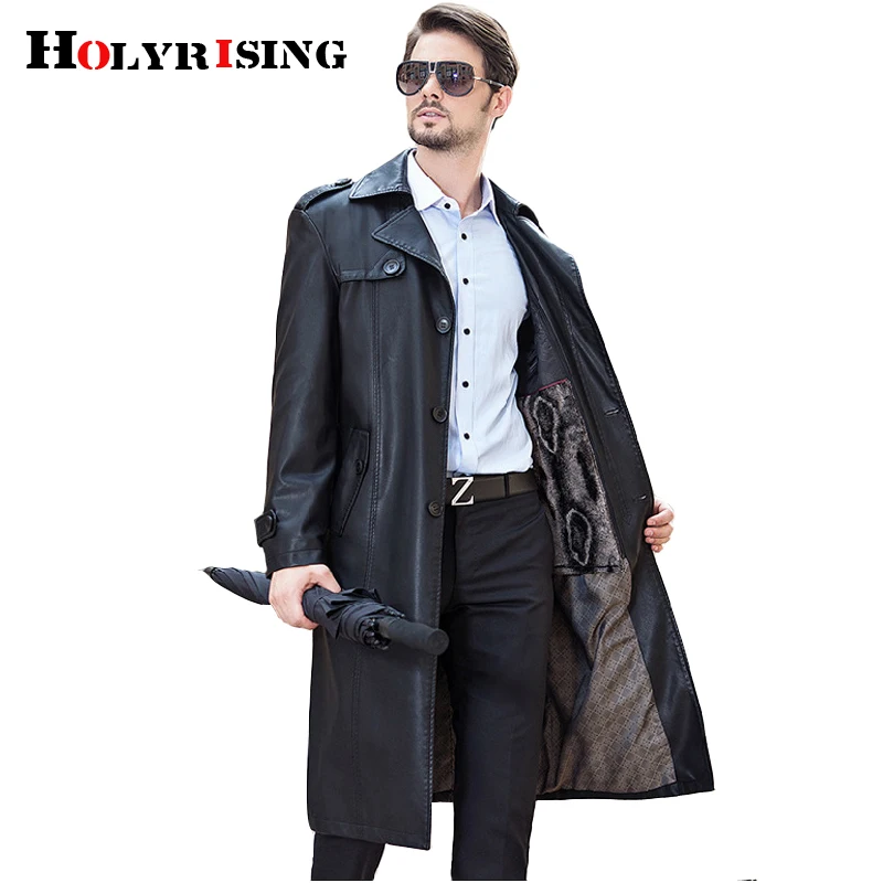 

Holyrising Men Casual Pu Coat Business Casual Leather trench coat slim thicken Long paragraph overcoat leather clothing 18559-5