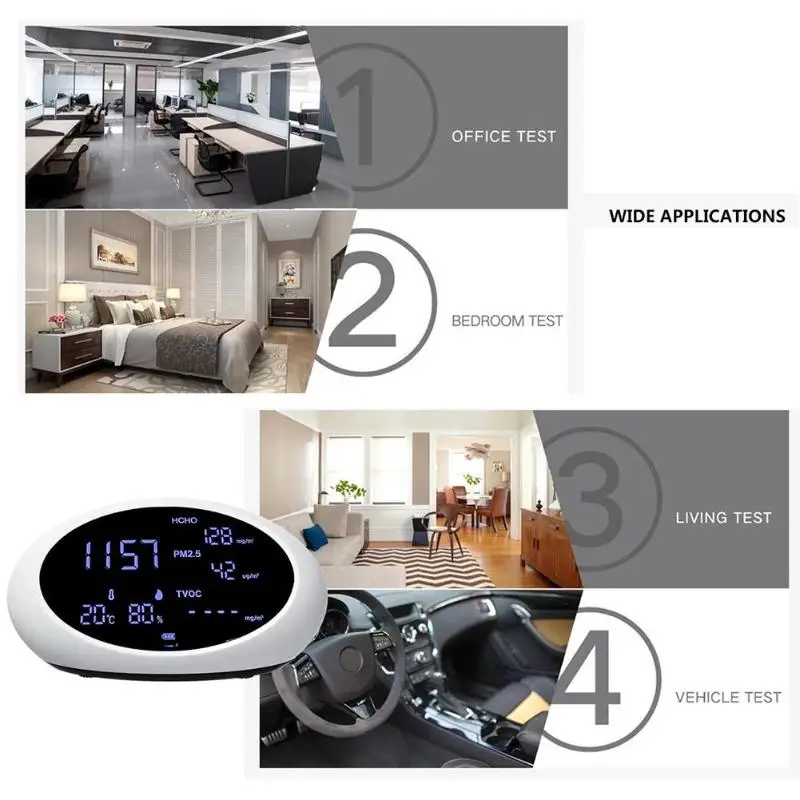 5 в 1 цифровой детектор качества воздуха HCHO/TVOC/AQI/PM2.5 монитор качества воздуха Измеритель температуры и влажности
