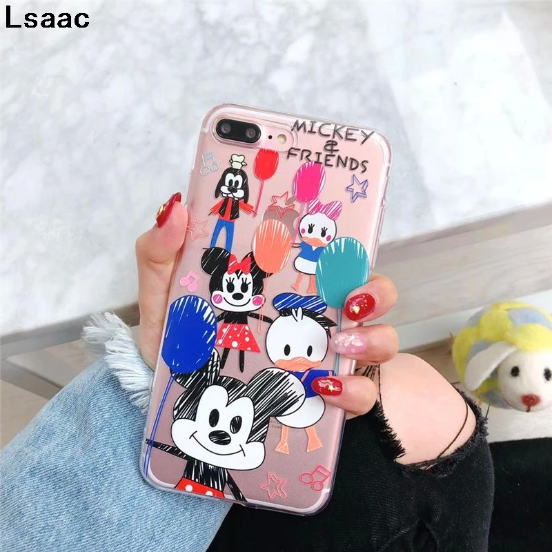 Милый мягкий силиконовый чехол с рисунком для Apple iPhone 7 8X6 6s Plus 8 Микки Минни Маус