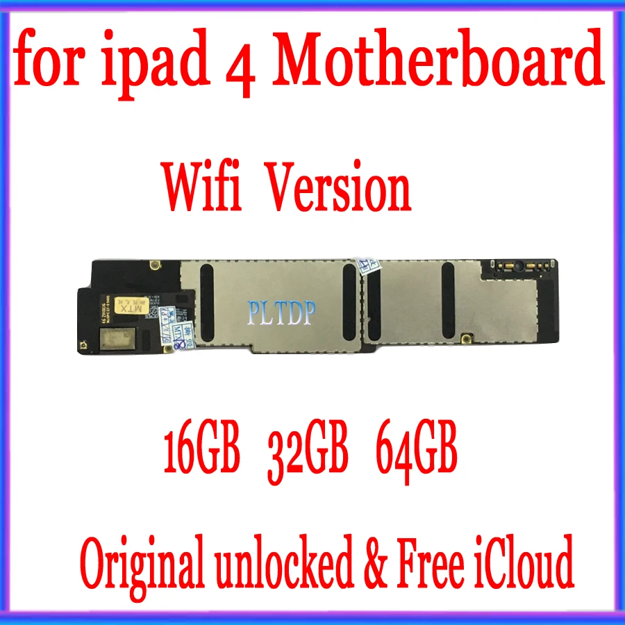 Оригинальная материнская плата для iPad 4 16GB 32GB 64GB разблокированная Бесплатный iCloud