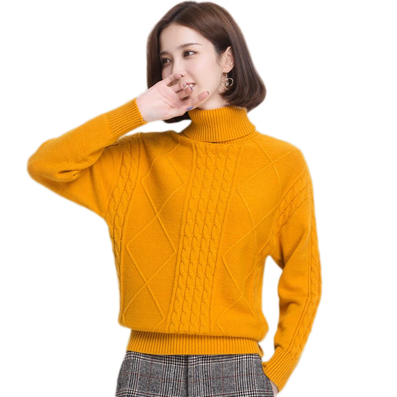 Фото Женский шерстяной свитер весенний новый джемпер с высоким воротником Осенний