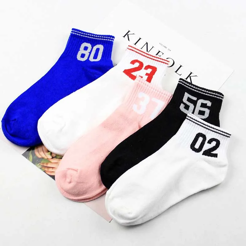 Motion Leisure Solid Color Letter Digital Short Sock Breathable Comfortable Cotton Women Hosiery | Женская одежда