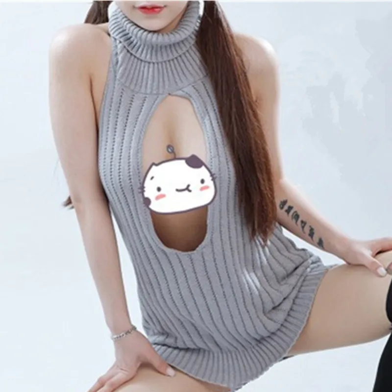 2019 New Sexy Women Backless Virgin Killer Sweater Bodysuit Turtleneck Open Chest Hollow Japanes Knitted Sweaters Pullovers W22 | Женская