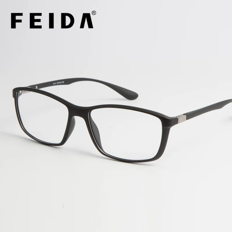 Matte Black FEIDA TR90 сверхлегкие эластичные оправы для очков для мужчин и женщин Квадратные прозрачные очки Модные прозрачные поддельные очки для близорукости - Цвет оправы: Matte Black