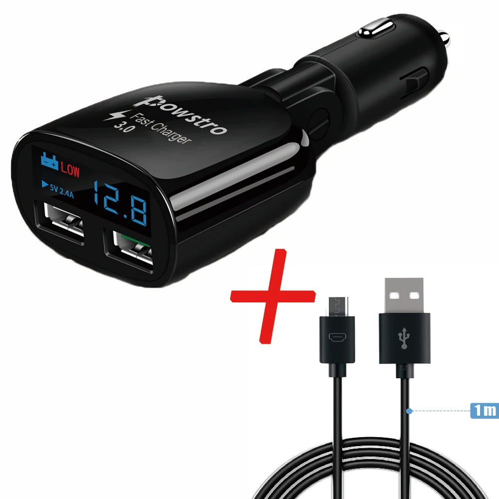 Автомобильное зарядное устройство Powstro 3,0, двойное зарядное устройство USB, а, СВЕТОДИОДНЫЙ монитор напряжения для samsung Galaxy S8, S7, S6, Xiaomi