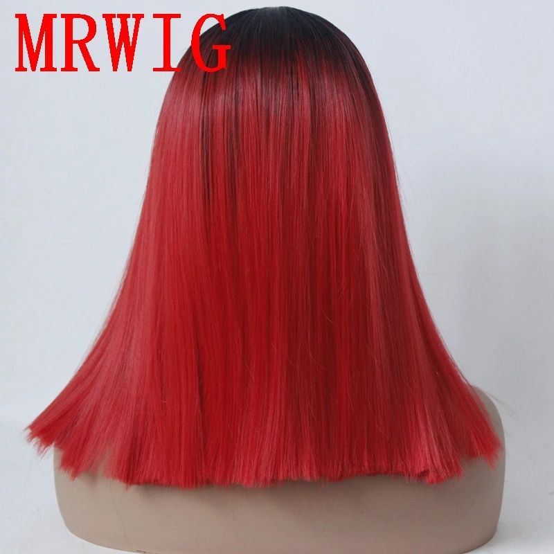 MRWIG 14in черный Омбре красный/синий/зеленый/цвет волос короткий боб прямой