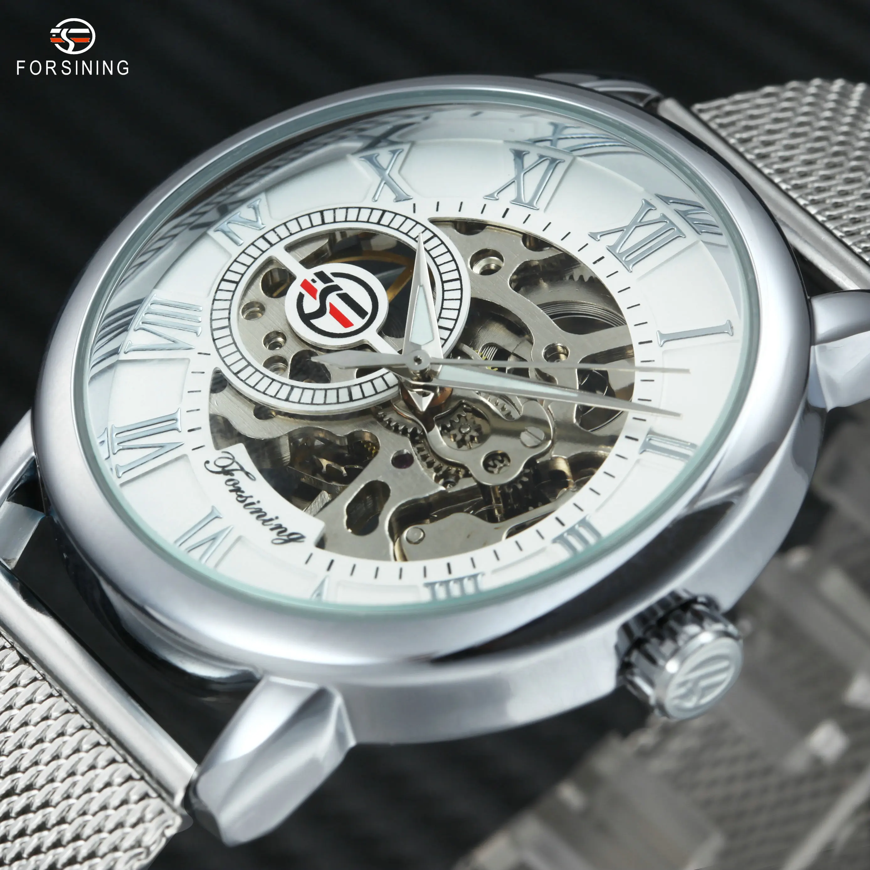 FORSINING Мужские механические часы со скелетом римские цифры Циферблат