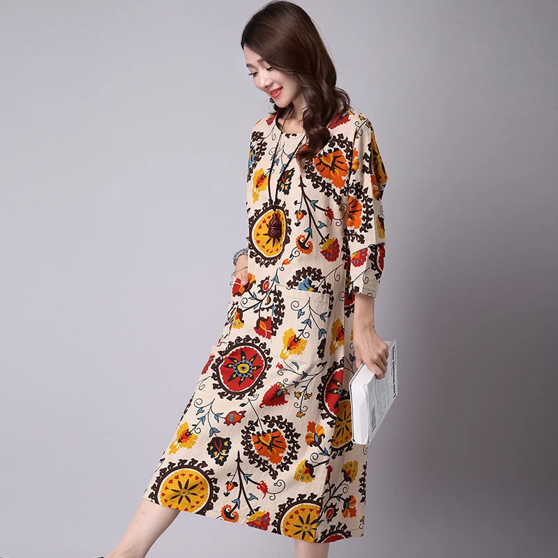 Платье женское длинное с длинным рукавом и цветочным принтом|womens clothing|dress loosedress a