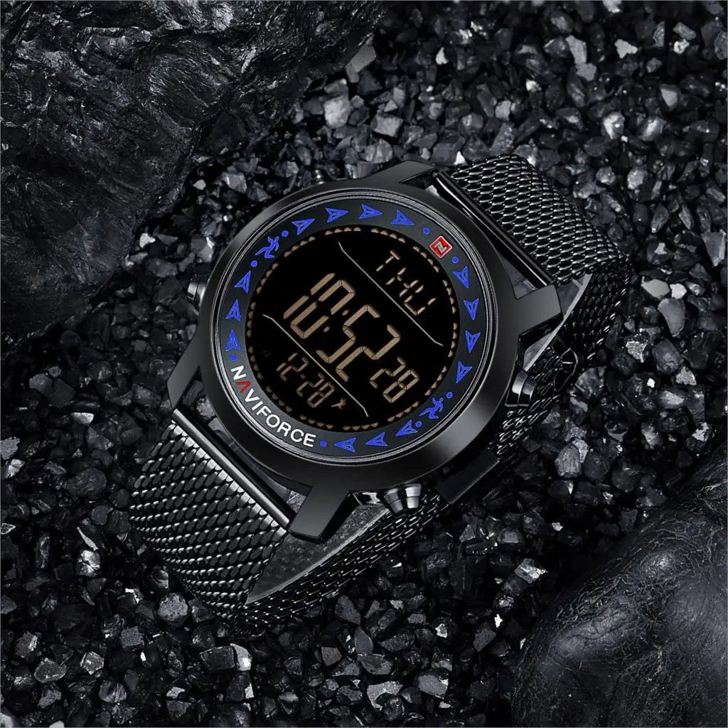 NAVIFORCE мужские часы Топ бренд роскошные Цифровые повседневные сетка сталь дата