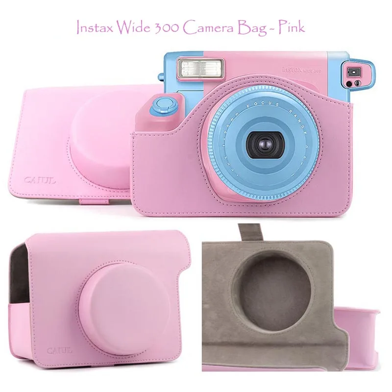 Чехол для фотоаппарата моментальной печати Fujifilm Instax Wide 300, качественная сумка для переноски из искусственной кожи, 3 цвета-розовый, коричневый и черный - Цвет: wide 300 case pink