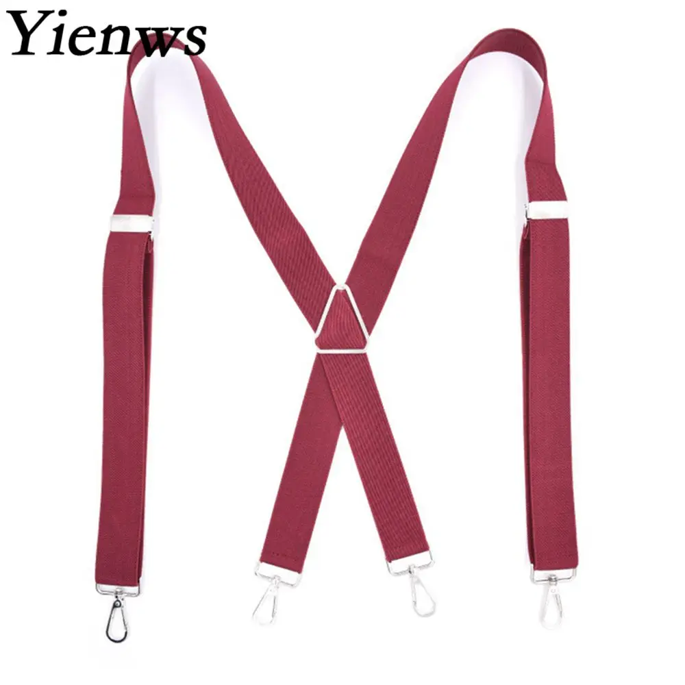 Yienws мужские подтяжки X острый ремешок для брюк 4 крючка Bretels Mannen 3 5*120 см бордовый