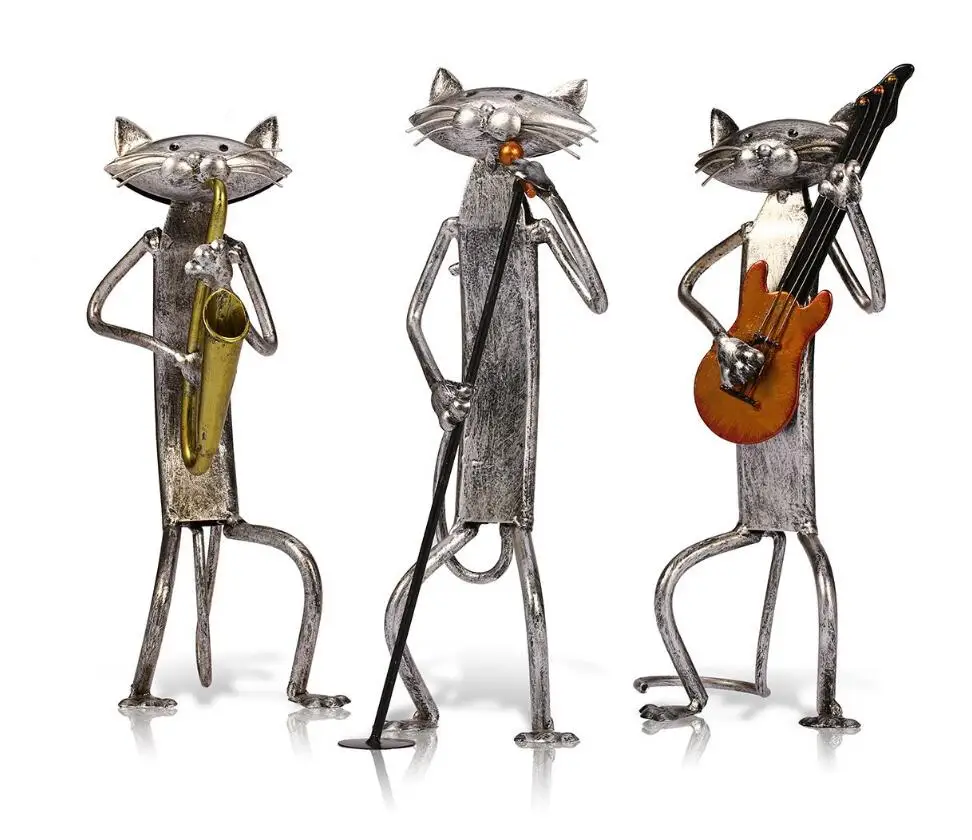Tooarts Metal Escultura Sculpture A Playing Guitar/Saxophone/Singing Cat Home Furnishing Articles Handicrafts For Art Decor | Дом и сад