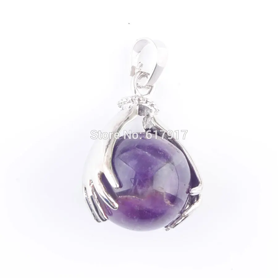 Amethyst TN3147 RONGZUAN натуральный Лазурит аметисты Роза кварца круглый шар камень шарик обе подвески в форме рук Рейки Чакра Ювелирные изделия 1 шт. TBN312 - Окраска металла: Amethyst TN3147