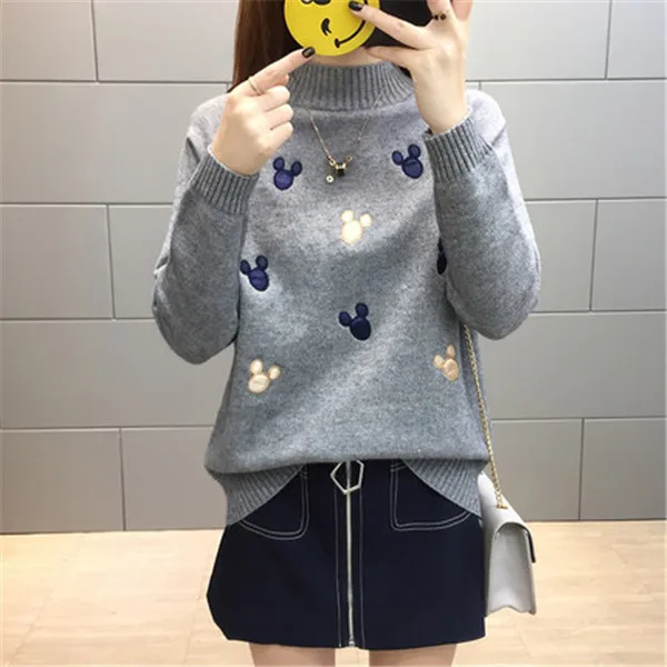 Women Knit Pullover Sweater New Autumn Winter Clothes Warm Half Turtleneck Long-sleeved Knitwear Tops Jumper Female AA372 - Цвет: gray