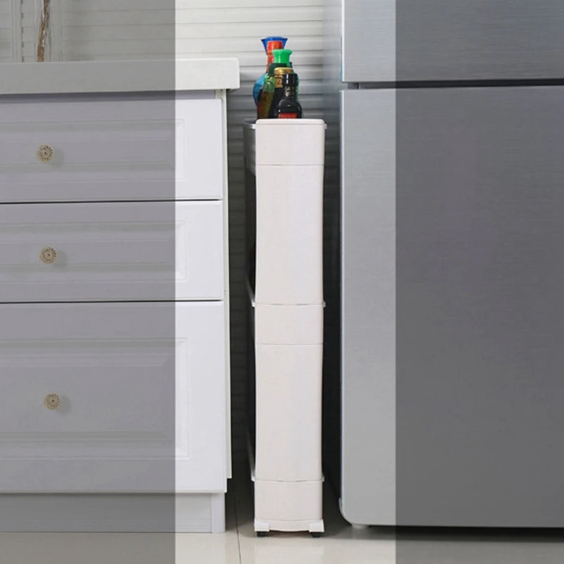 1/Pc Gap Storage Shelf Kitchen Rack Slim Slide Tower Movable Assemble Plastic Bathroom Wheels Space 3 Laye | Обустройство дома