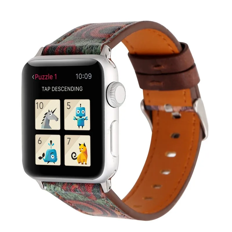 Цветочный принт кожаный ремешок для наручных часов Apple Watch, ремешок 42/44 мм 38/40 мм, Версия 1, 2 3 4 Ретро штамп музыкальная нота Напульсники для наручных часов iWatch