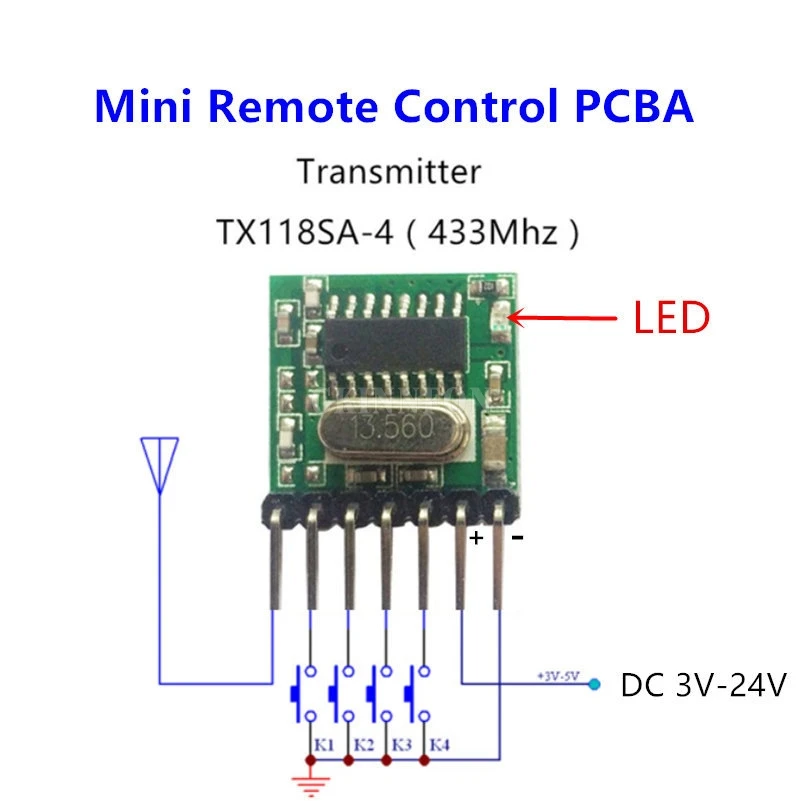 200Pcs/Lot 433 Mhz Superheterodyne RF wireless transmitter module 1527 Encoding EV1527 Code 3V-24V For Remote control | Электроника