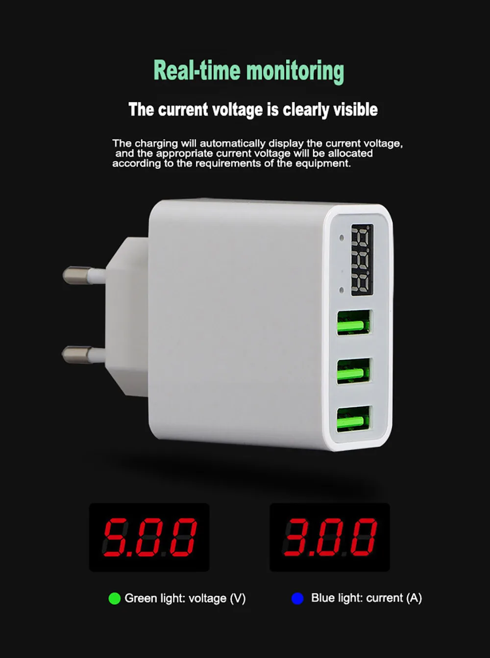USB зарядное устройство, светодиодный, универсальный, для 3 портов, быстрый, 5 В, 3 А, ЕС, США, штепсельная вилка, зарядное устройство для мобильного телефона, адаптер для iPhone 8 X, samsung Galaxy S8, Xiaomi