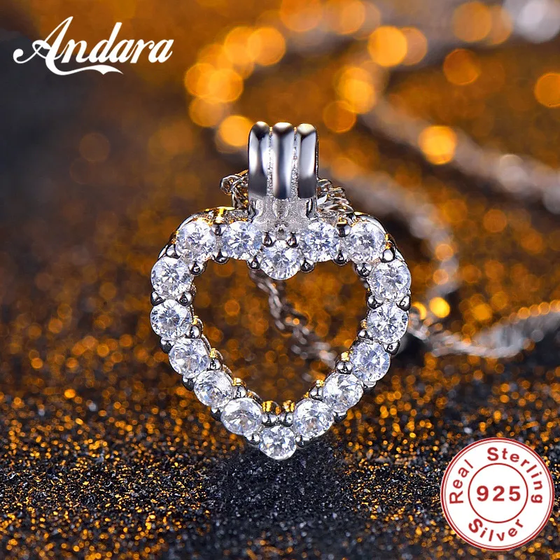 

100% Silver 925 Jewelry Necklace Heart Shaped Zircon Pendant Necklace Chain Length 45cm