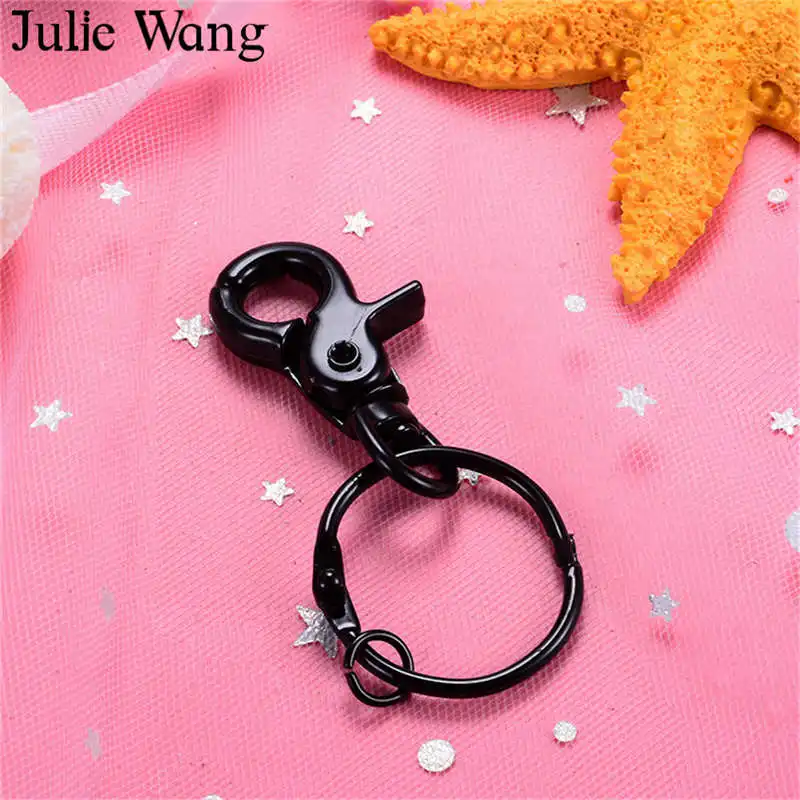 Black Julie Wang 5 шт. Многоцветный Круглый Брелок Сплит кольцо Брелки Омар Пряжка брелки ювелирные изделия изготовление аксессуаров - Цвет: Black