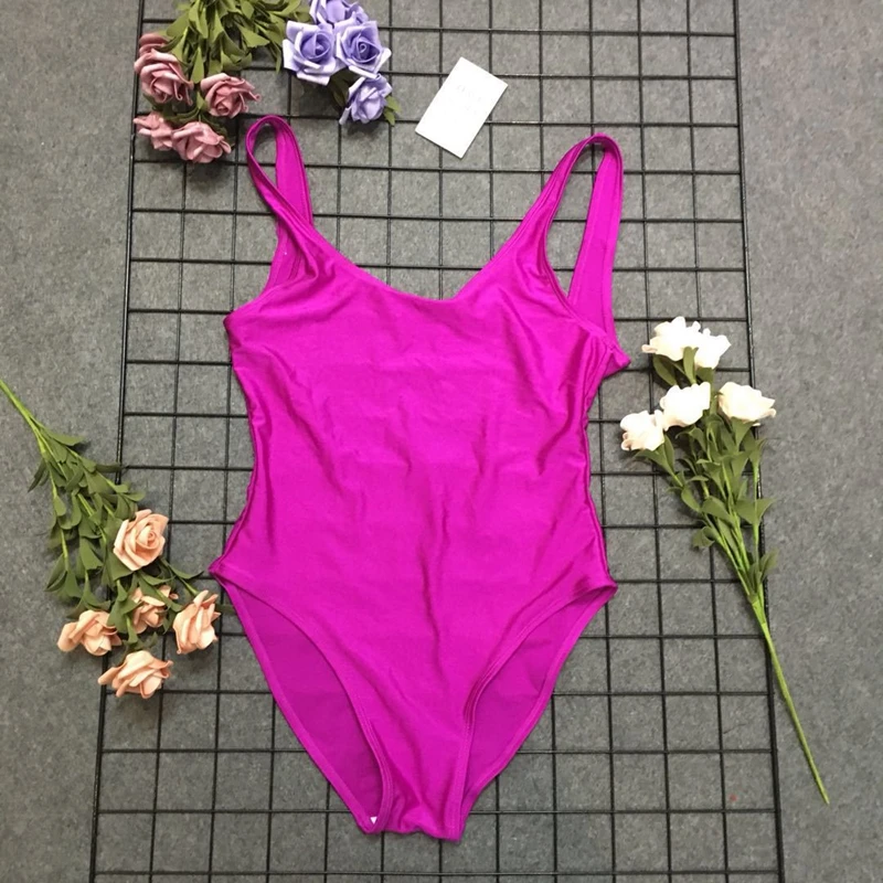 

Solid One Piece Swimsuit 2021 Sexy Thong Swimwear Women High Waist Bathing Suit Girls Backless Monokini Bodysuit Pink Yellow