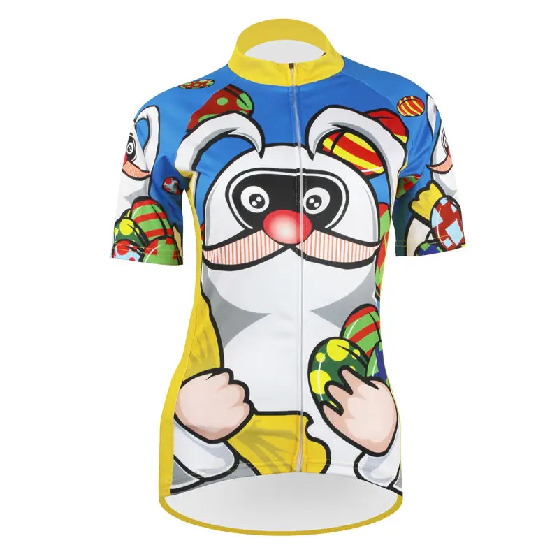 Одежда для велоспорта с коротким рукавом и изображением мультяшного зайчика яиц желтая летняя женская