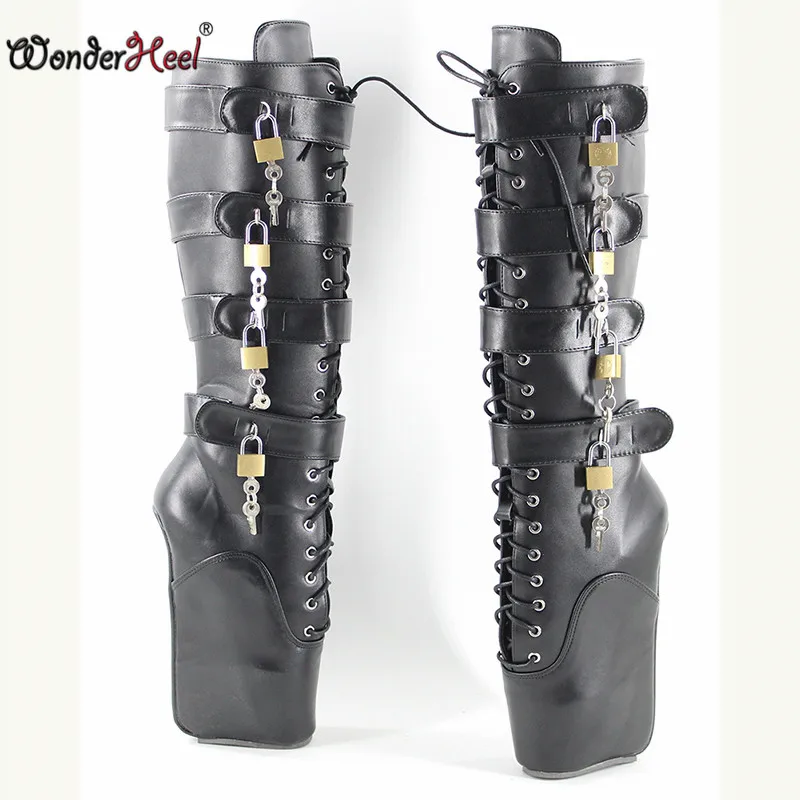 Wonderheel/пикантные балетки на Ультра высоком каблуке ", на танкетке, до колена, сексуальные фетиш сапоги, матовые, черные, с замком, балетные сапоги