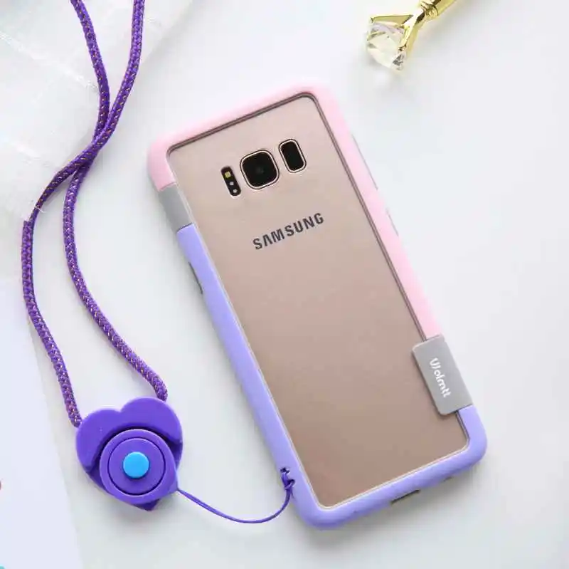 Для Sansung Galaxy S10 S9 S8 Plus S10e чехол Wolnutt контрастный цвет мягкий пластик, ТПУ двухцветный в горошек рамка чехол сo шнуром бампер - Цвет: Pink and Purple