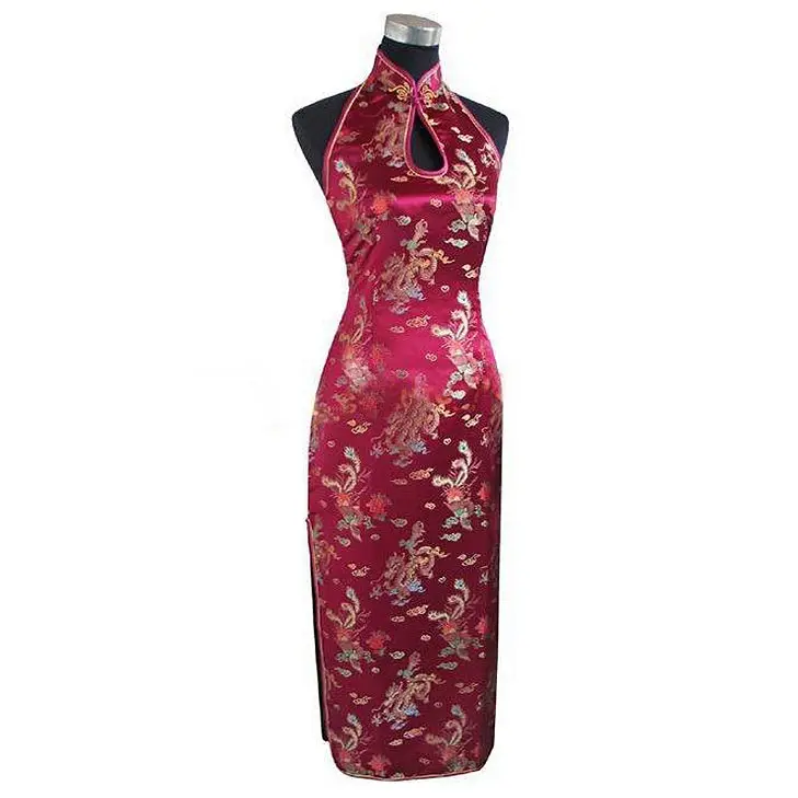 Женское платье чонсам светло синее с открытой спинкой Размеры M L XL XXL XXXL J3403|dress