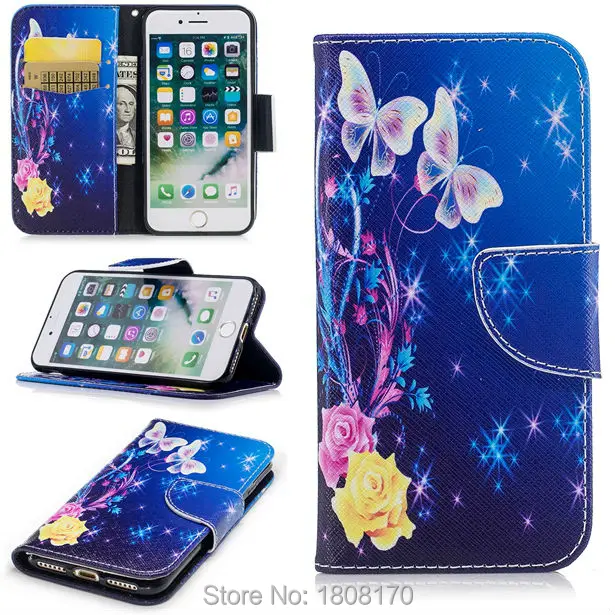 Фото Кожаный чехол-кошелек с цветочной бабочкой для Iphone X 8 I8 7 Plus 6 6S 5 5S SE MOTO G5 G6