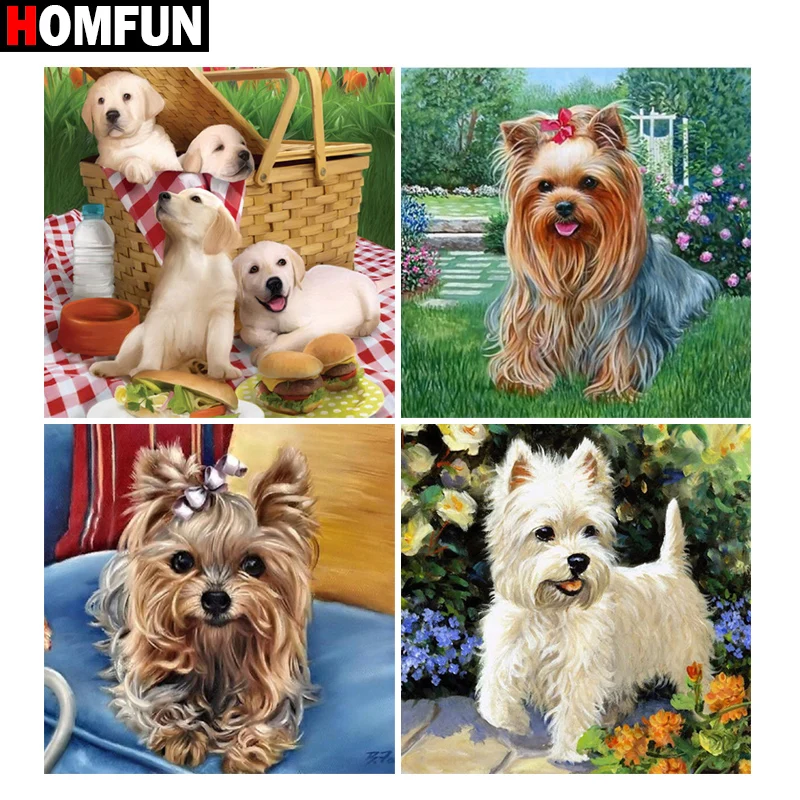 

HOMFUN Full Square/Round Drill 5D DIY Diamond Painting "Pet dog" 3D Embroidery Cross Stitch 5D Home Decor Gift