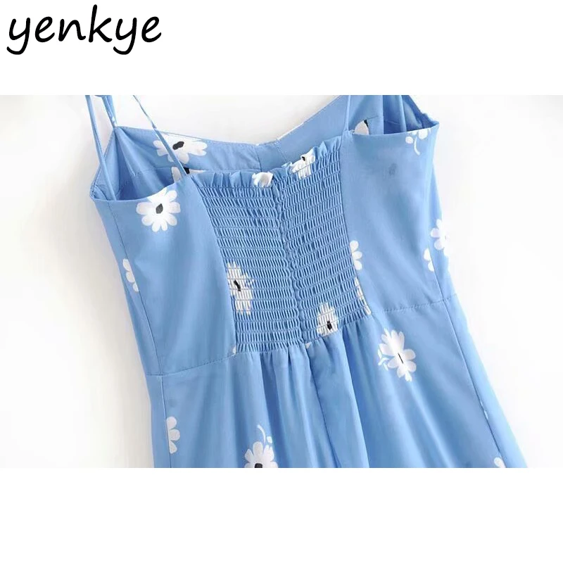 

Sleeveless Summer Dress 2019 Women Floral Print Sexy Sling Dress Lady Bow Strap Backless V Neck Slit Midi A-line Chiffon Dress
