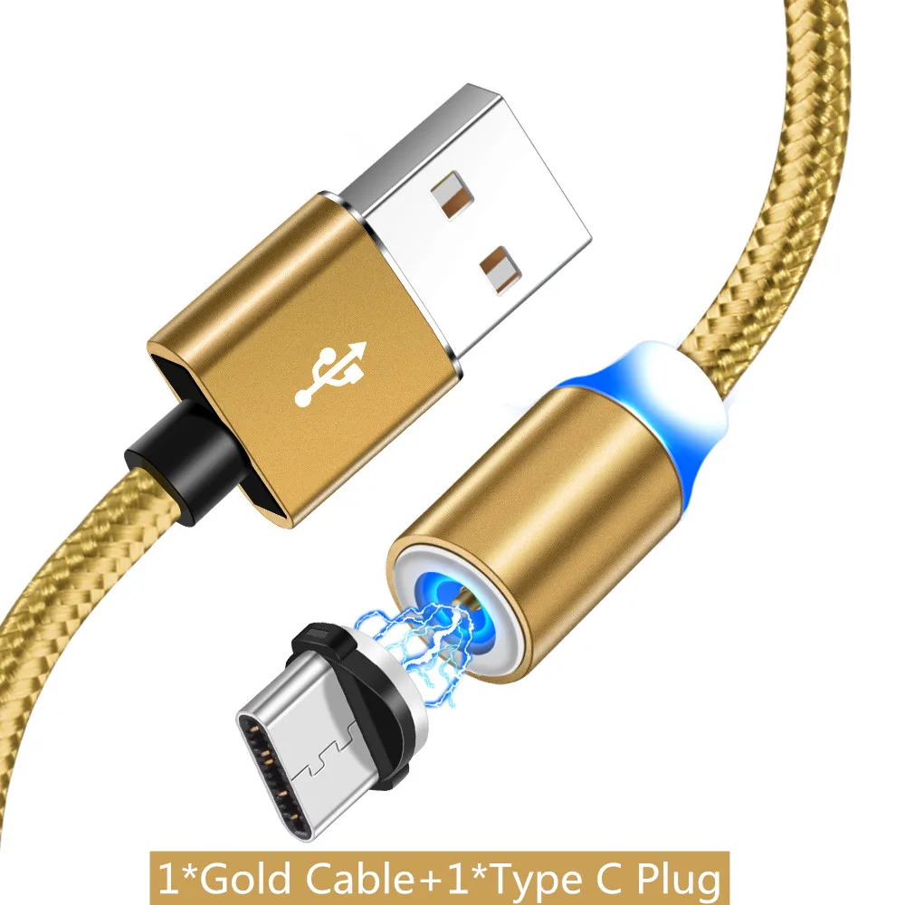 Магнитный кабель ROMICHW 2.4A для быстрой зарядки USB Typ кабель для samsung S9 S10 Plus huawei P30 Pro Xiaomi mi8 mi9 магнитное зарядное устройство - Цвет: Gold For Type C