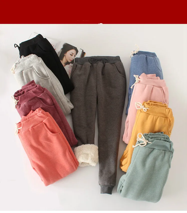 2018 winter new loose women's solid color casual sports trousers thick warmth drawstring stretch pants | Женская одежда