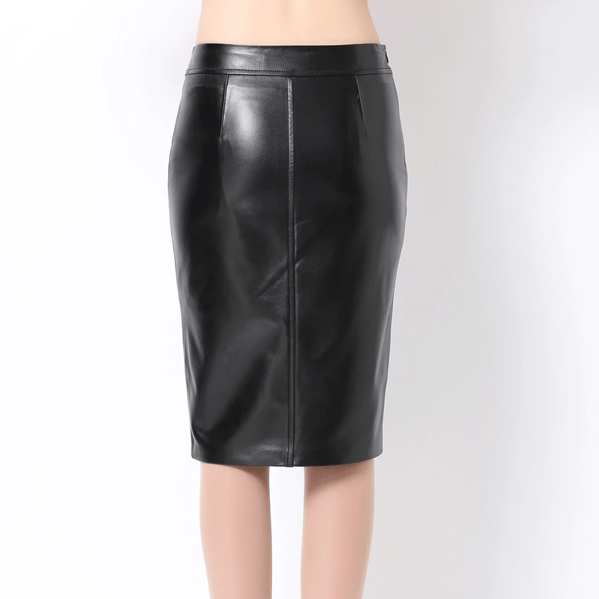 Ol Стильная черная юбка из натуральной кожи Женская облегающая карандаш длиной до
