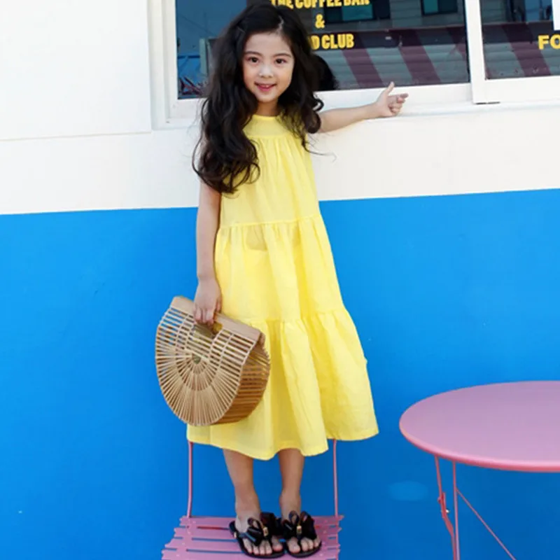 kids &amp teenager girls summer cotton casual maxi long dress children 4 to 14 years fashion flare vest dresses | Детская одежда и