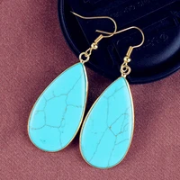 100 unique 1 pair trendy light yellow gold color green turquoises stone earrings water drop jewelry