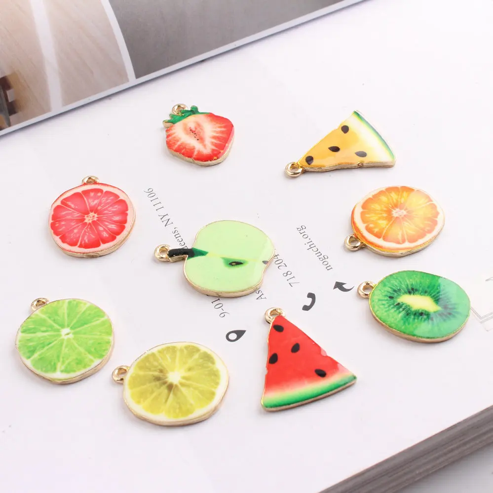 5 шт. эмаль лимонное яблоко клубника арбуз фрукты Серьги Подвески ручная работа