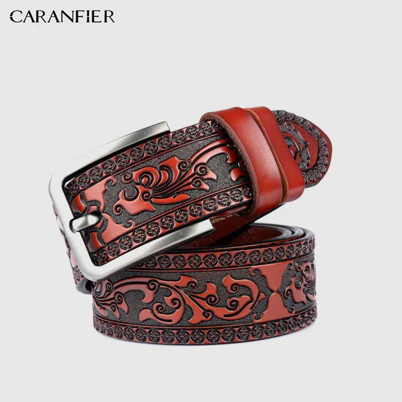 Ремень CARANFIER из 100% воловьей кожи с резным узором для мужчин винтажный ремень Ceinture