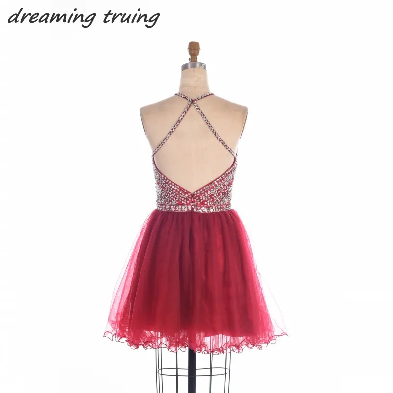 Бордовое мини платье для выпускного вечера с бисером короткое сексуальное