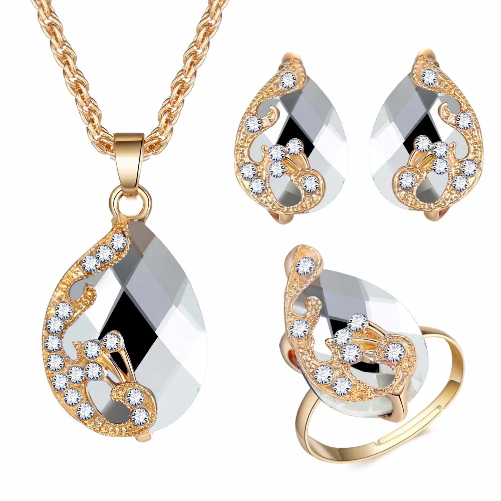Женский ювелирный комплект из колье и серёг 5 цветов|parure bijoux|parure bijoux femmepeacock jewelry sets