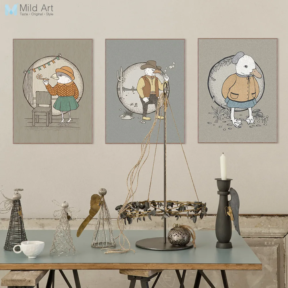 Современные винтажные животные птица утка холст большой А4 художественный принт