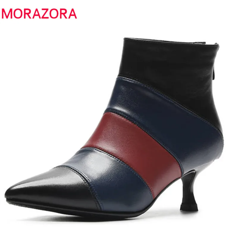 MORAZORA/2020 г. новая модная обувь женские ботильоны осенне зимние ботинки на молнии с