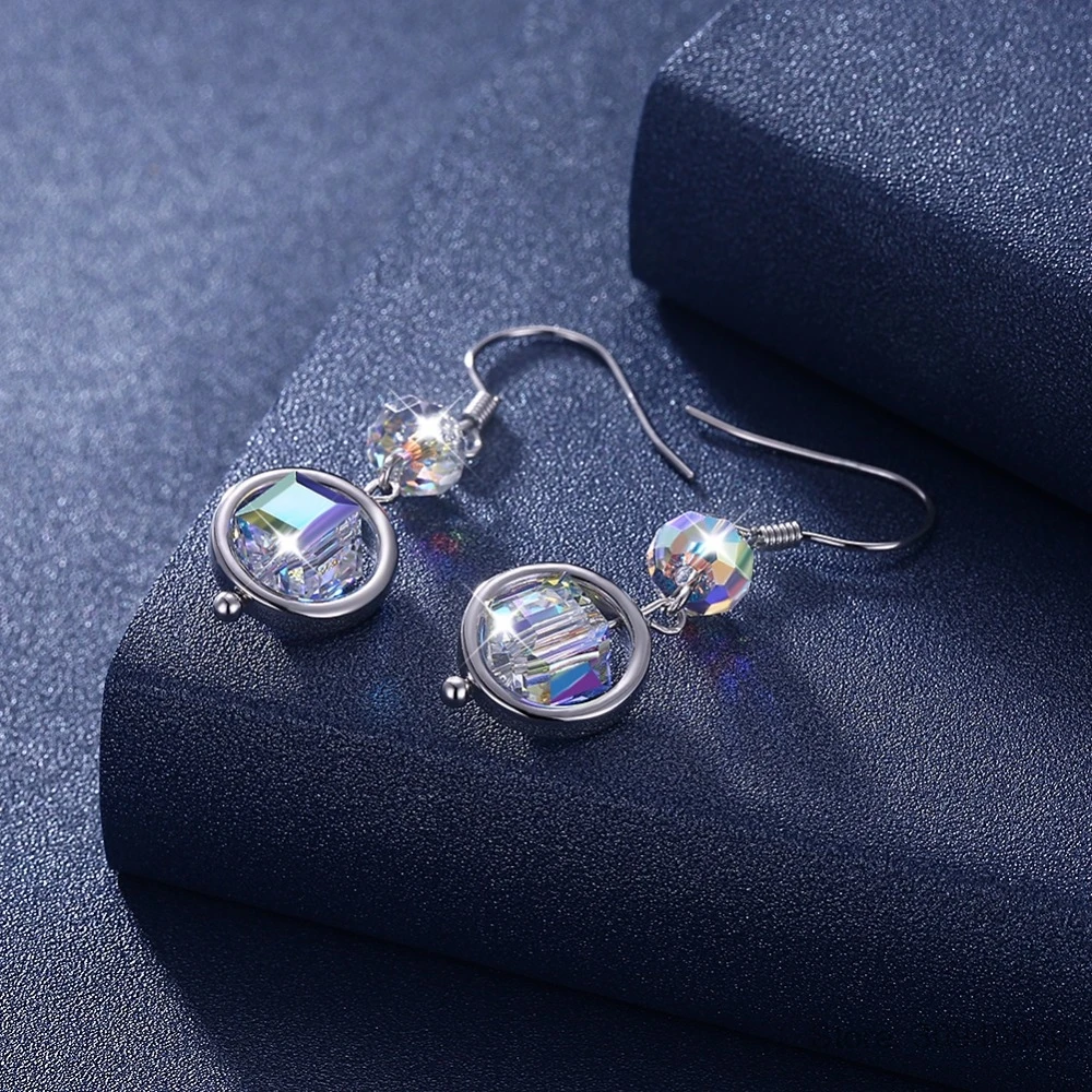 LEKANI Crystal 925 Sterling Silver Drop Earring Square Cube Dangle Fine Jewelry Gift Lady Brincos | Украшения и аксессуары