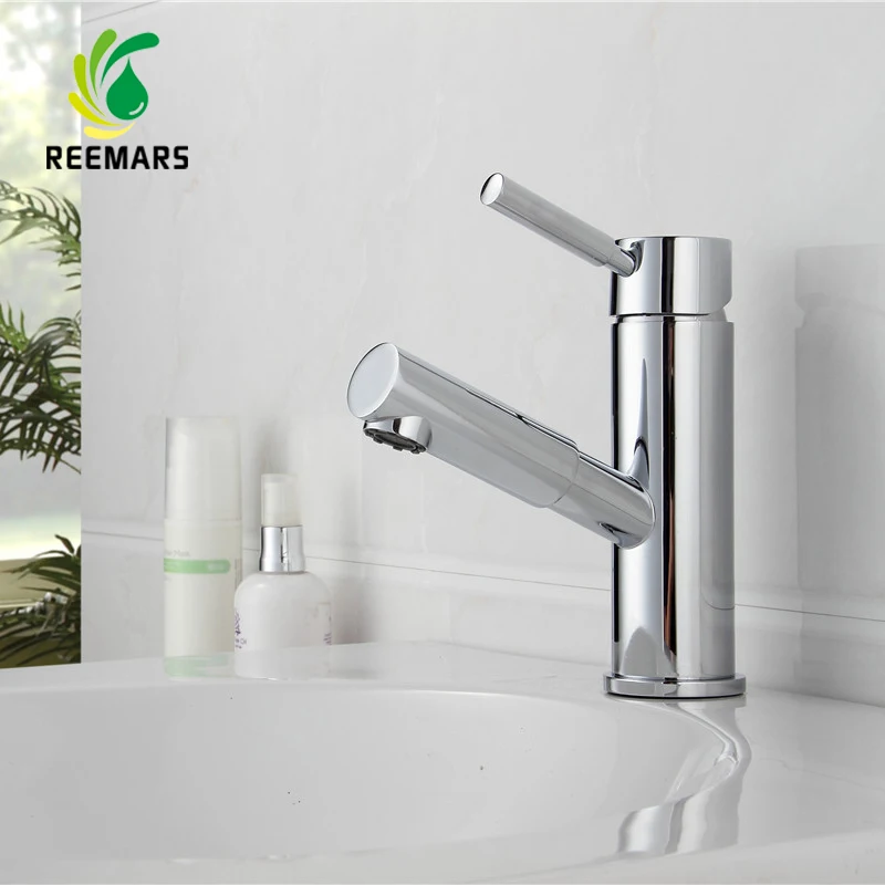 Натуральная reemars Ванная комната кран вытащить смесителя Chrome Одной ручкой
