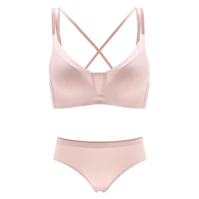 Pink With Panties Сексуальное женское нижнее белье, бюстгальтер с открытой спиной, без косточек, пуш-ап, бюстгальтеры для маленькой груди, нижнее белье, Дамский бюстгальтер, дышащий бюстгальтер - Цвет: Pink With Panties