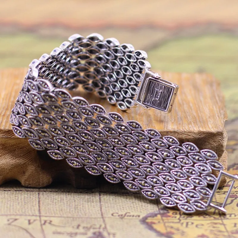 Позолоченный Браслет Из маркасита 925 пробы тайское модное серебро украшения